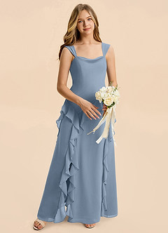 Azazie Sloane Junior A-Linie Herzausschnitt Chiffon Kleid Staubblau image3