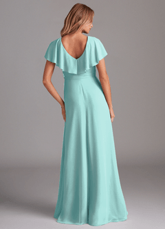Azazie Lainey Bridesmaid Dresses Aqua A-Line with Pockets Chiffon Dress image7