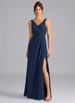 Azazie Bernice Bridesmaid Dresses Dark Navy A-Line Pleated Chiffon Dress image4