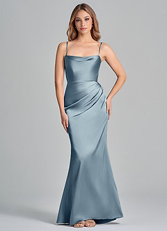 Azazie Olea 신부 들러리 드레스 인어 스트랩리스 스트레치 새틴 바닥 길이 드레스 image6