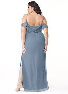 Azazie Emeralda Bridesmaid Dresses Dusty Blue Sheath Off the Shoulder Chiffon Dress image8