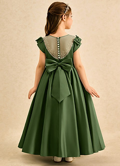 Azazie Toffee Abiti da Ragazza di Fiori Abito Stile Principessa in Raso Opaco Fiocco Oliva image1