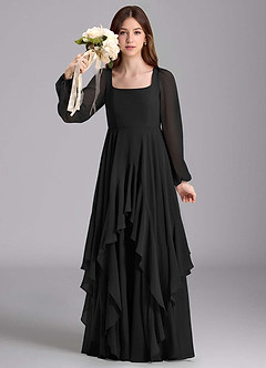 Azazie Clara Junior Abito A-Line in Chiffon Blusa Nero image3