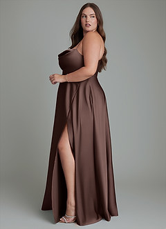 Azazie Elle Bridesmaid Dresses Ganache A-Line Pleated Stretch Satin Dress image13