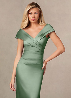 Azazie Ludlow Mother of the Bride Dresses Matcha Mermaid Pleated Stretch Satin Dress image6