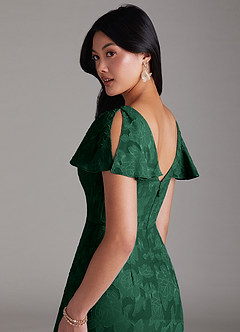Azazie Soren Vestidos de damas de honor Vestido de Verde Oscuro de Devorado Floral de Corte en A con Plisado image5