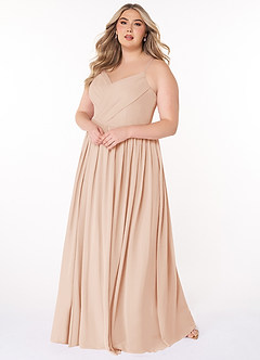 Azazie Cora Vestidos de damas de honor Vestido de Rosa Inglesa de Gasa de Corte en A con Plisado image14