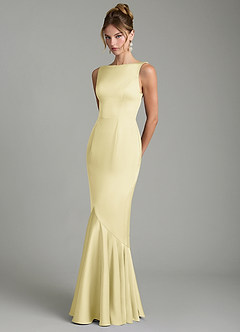 Azazie Tamera Bridesmaid Dresses Lemon Sorbet Mermaid Pleated Stretch Satin Dress image2