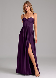 Azazie Akiko Bridesmaid Dresses Grape A-Line Sweetheart Neckline Stretch Satin Dress image4