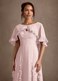 Azazie Darla vestidos de madre de la novia Vestido Rosa Rubor de Gasa de Corte en A con Drapeado image7