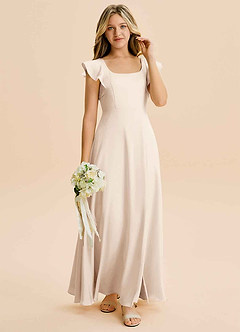 Azazie Bondi Junior White Alabaster A-Line Side Slit Stretch Satin Dress image4