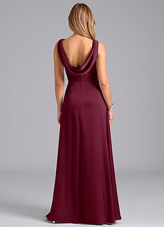 Azazie Karina Bridesmaid Dresses Mulberry A-Line Pleated Stretch Satin Dress image6