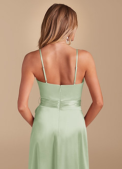 Azazie Sophia Venta Final Vestido de Salvia Polvorienta de Satén Metálico de Corte en A con Con bolsillos image2