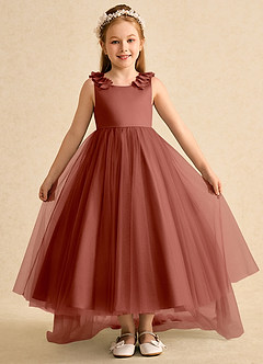 Azazie Lorita Robe Demoiselle D'honneur Fillette Robe Trapèze en Tulle Perlé Auburn image2