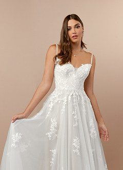 Azazie Botanica Vestidos de novia Vestido de Diamante Blanco de Tul de Acampanado con Encaje image5