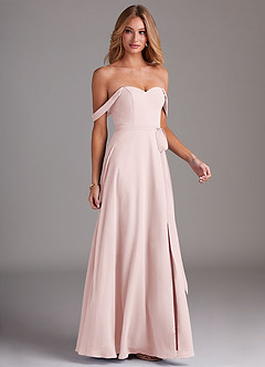 Azazie Aaron Bridesmaid Dresses Blushing Pink A-Line Off the Shoulder Chiffon Convertible Dress image7