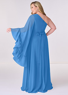 Barbie ♥ Azazie Brautjungfernkleider A-Linie Langarm Chiffon Kleid Blauhäher image8
