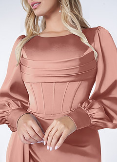 Azazie Raye Robes de demoiselle d'honneur Robe Sirène en Satin extensible Manche longue Rosette image5