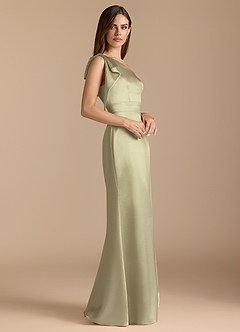 Azazie Rinna Bridesmaid Dresses Moss Green Mermaid Ruched Metallic Satin Dress image3