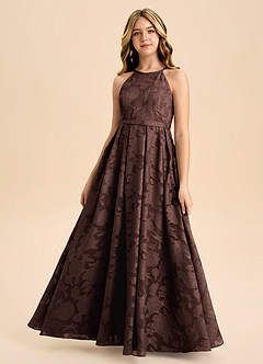 Azazie Arianthe Junior Abito A-Line in Burnout Floreale Plissettato Ganache image2