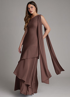 Azazie Monique Robes de demoiselle d'honneur Robe Trapèze en Mousseline de soie Asymétrique Ganache image4