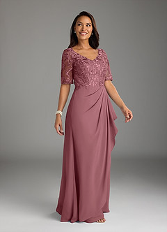 Azazie Amedeus Mother of the Bride Dresses Desert Rose A-Line V-Neck Lace Chiffon Dress image7