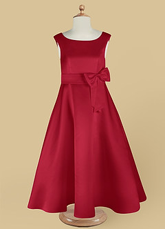 Azazie Lindy Flower Girl Dresses Scarlet A-Line Pleated Matte Satin Dress image13