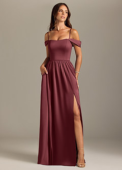 Azazie Calianna Bridesmaid Dresses Merlot A-Line Off the Shoulder Stretch Satin Convertible Dress image5