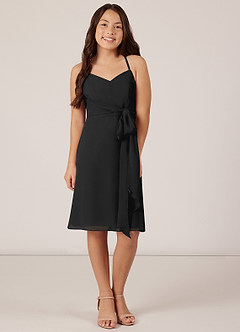 Azazie Doll Junior Black A-Line Bow Chiffon Dress image1