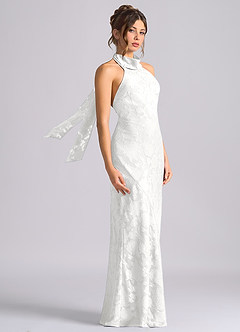 Azazie Velli Vestidos de damas de honor Vestido de Blanco de Devorado Floral de Corte Sirena con Cuello Alto image4