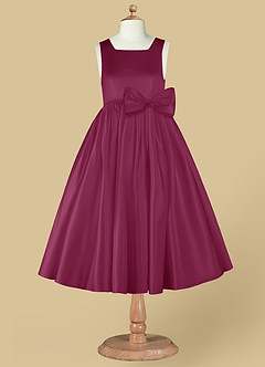 Azazie Bo Peep Flower Girl Dresses Mulberry A-Line Bow Matte Satin Dress image7