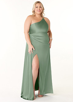 Azazie Maron Bridesmaid Dresses Matcha A-Line One Shoulder Stretch Satin Dress image7