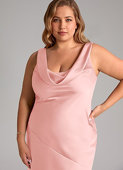 Azazie Rylina Bridesmaid Dresses Powder Pink Mermaid Stretch Satin Dress image11