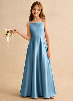 Azazie Joella Girls Formal Sukienki dla dziewczynek sypiących kwiaty Linia A Pofałdowany Satyna elastyczna Długość podłogi Sukienka image2