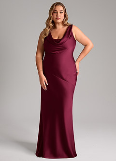 Azazie Rylina Bridesmaid Dresses Burgundy Mermaid Stretch Satin Dress image7
