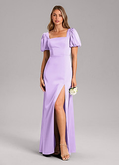 Azazie Fyona Bridesmaid Dresses Lilac A-Line Pleated Stretch Satin Dress image3