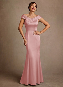 Azazie Aberdeen vestidos de madre de la novia Vestido de Rosa Empolvado de Satén Elástico de Corte Recto con Plisado image1