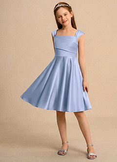 Azazie Budle Girls Formal Flower Girl Dresses Ice A-Line Pleated Matte Satin Dress image3
