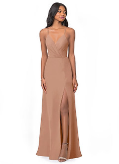 Azazie Everleigh Bridesmaid Dresses Champagne Rose A-Line Sweetheart Pleated Chiffon Dress image1