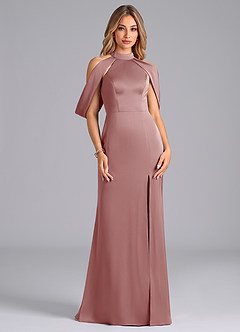 Azazie Bonny Bridesmaid Dresses Dusty Rose Mermaid Off the Shoulder Stretch Satin Dress image1