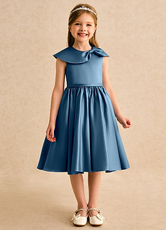 Azazie Acorn Flower Girl Dresses Bermuda A-Line Pleated Matte Satin Dress image3