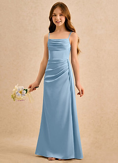 Azazie Shyla Girls Formal Jurken voor bloemenmeisjes Kolom Jurk van Stretch Satijn Geplooide Poederblauw image3