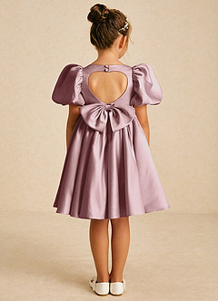 Azazie Muffin Flower Girl Dresses Dusty Rose A-Line with Sleeves Matte Satin Dress image1
