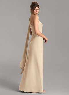 Azazie Ayra Robes de demoiselle d'honneur Robe Trapèze en Mousseline de soie Asymétrique Champagne image5
