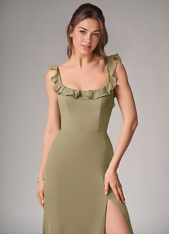 Azazie Callie Vestidos de damas de honor Vestido de Musgo Verde de Gasa de Corte Sirena Convertible con Corte Lateral image5
