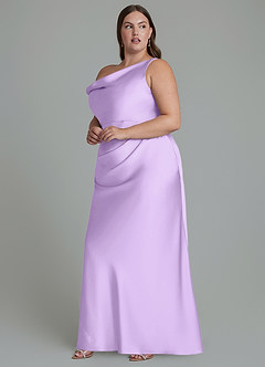 Azazie Emerson Bridesmaid Dresses Lilac Mermaid Off the Shoulder Stretch Satin Dress image10
