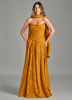 Azazie Gabriela Bridesmaid Dresses Butterscotch A-Line Strapless Floral Burnout Dress image4