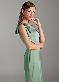 Azazie Rinna Vestidos de damas de honor Vestido de Agave de Satén Elástico de Corte Sirena con Volante image6