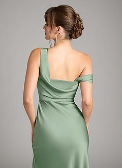 Azazie Madelyn Vestidos de damas de honor Vestido de Matcha de Satén Elástico de Corte Sirena Convertible con Hombro unilateral image7