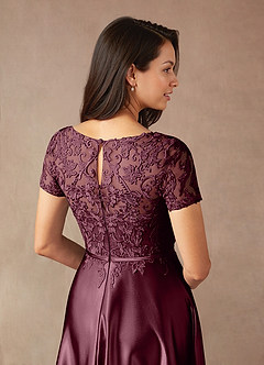 Azazie Adina Mother of the Bride Dresses Cabernet A-Line Lace Metallic Satin Dress image5